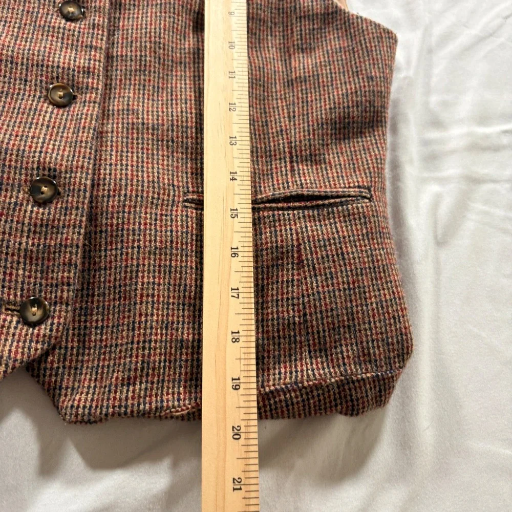 Joan Leslie Tweed Wool Vest Womens Small Multicolor Plaid Button Front Waistcoat